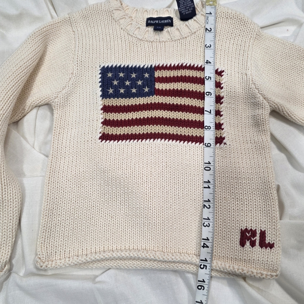 Vintage Ralph Lauren American Flag Cotton Sweater Made in Japan Unisex 4/5 - Picture 8 of 13
